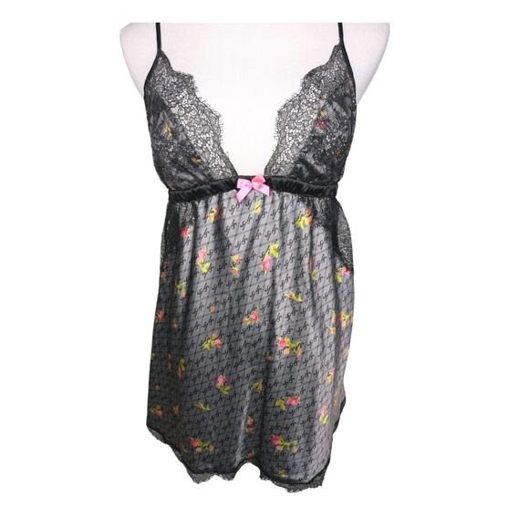 Y2K Victorias Secret Babydoll Logo Floral Coquette Lace Satin Bow Camisole M - Picture 1 of 9
